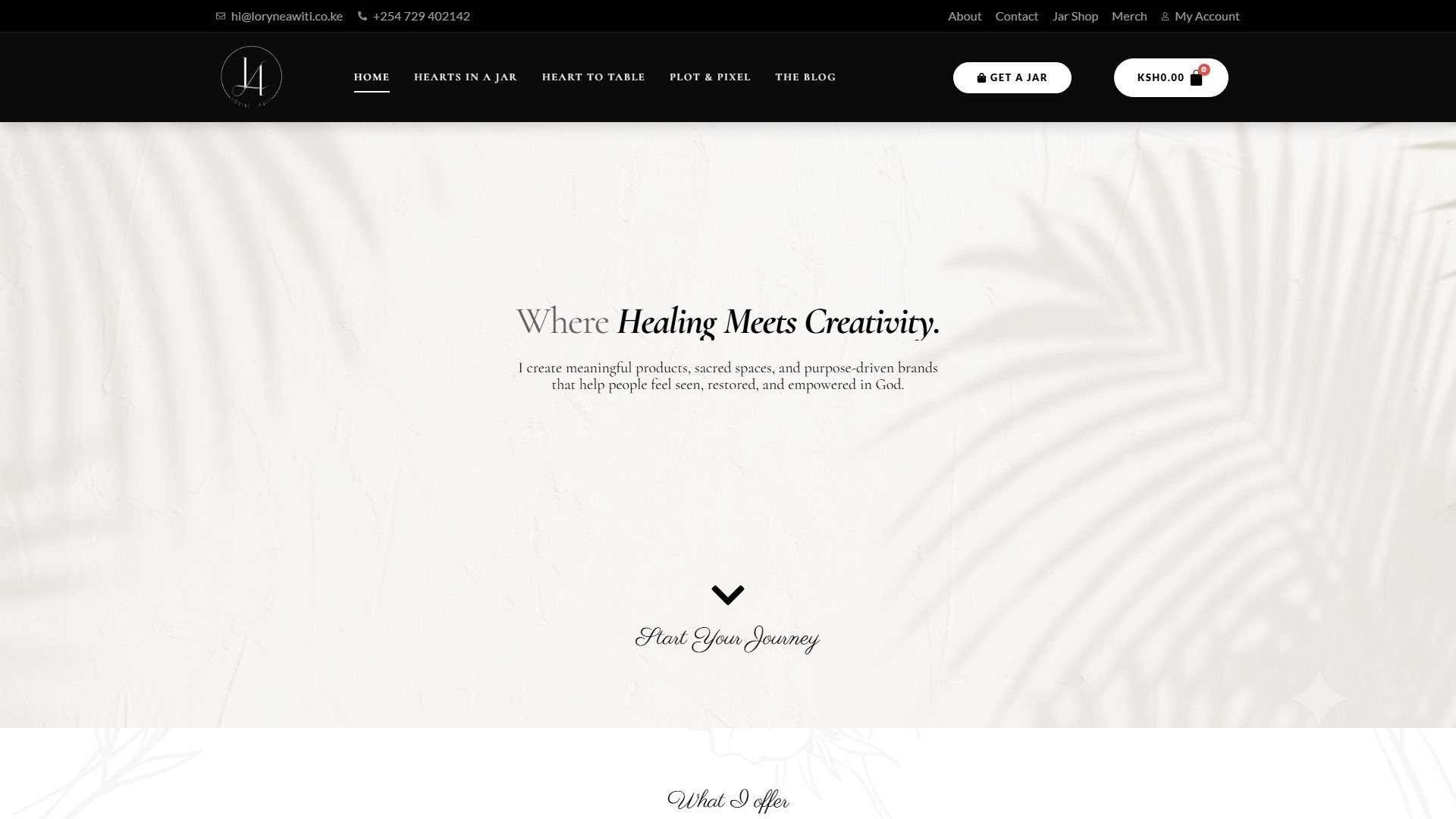 Loryne Awiti website homepage: Where Healing Meets Creativity